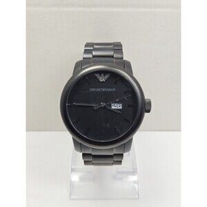 Emporio Armani AR0346 Classic Matte Black Steel Mens Date Watch New Battery 47MM